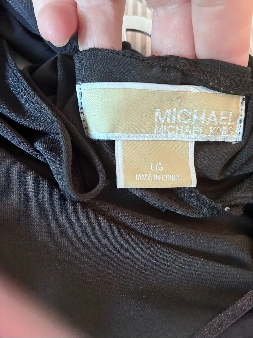 Michael Kors Black Cross-Neck TBack Midi Dress w/ Logo Buckle
